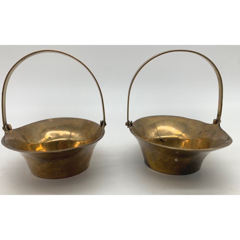 Vtg Solid Brass Miniature Baskets Teddy Bear Figurine Lot Set Mid Century Decor - Picture 10 of 14